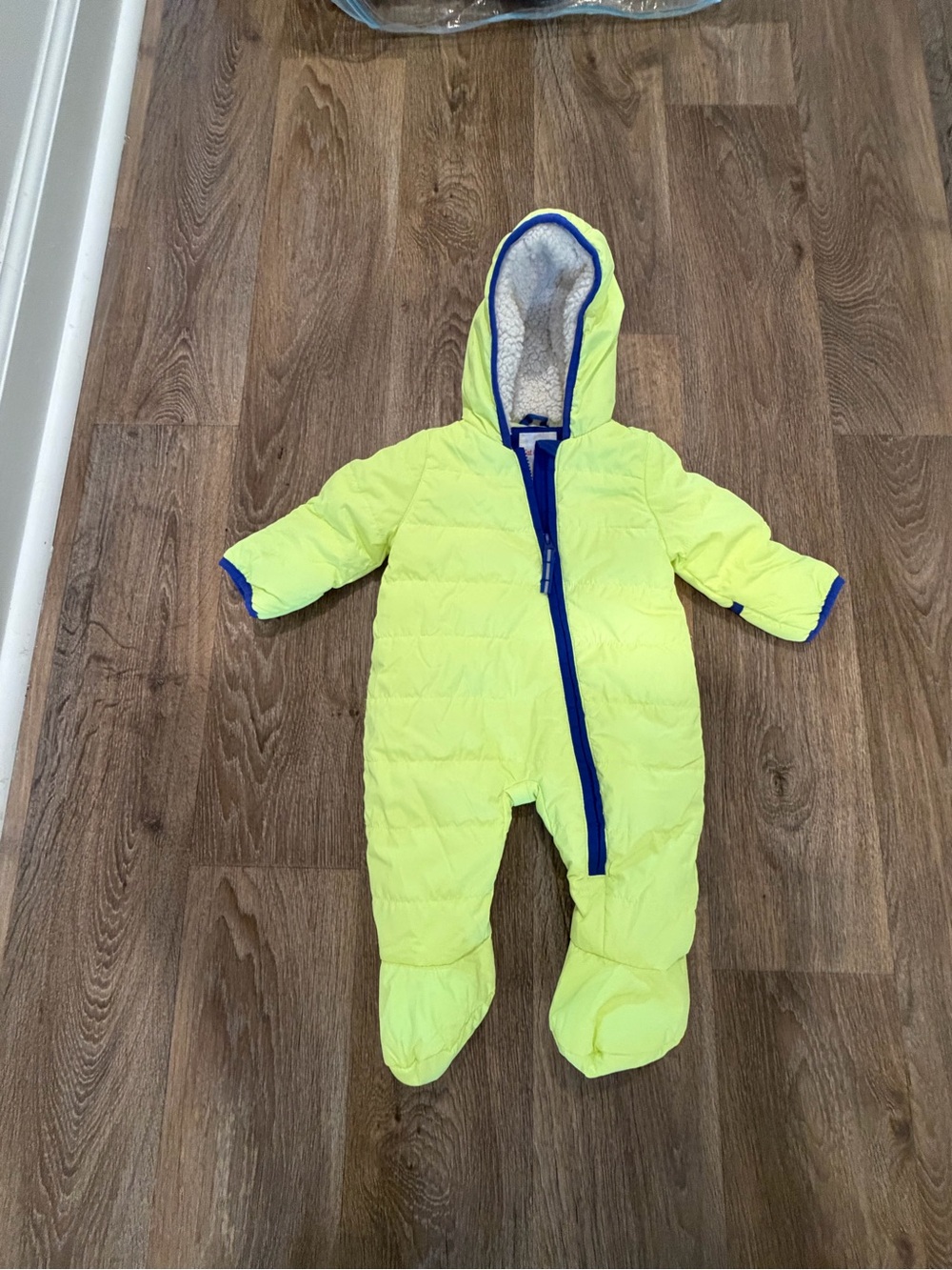 Cat & Jack Neon Yellow One-Piece Footed Snowsuit with Blue Trim